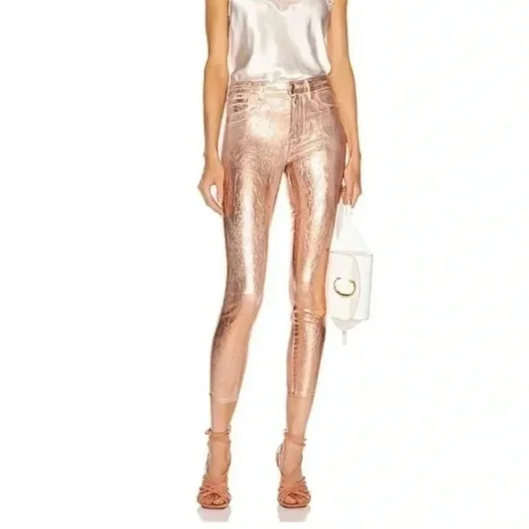 L'AGENCE Margot High Rise Skinny in Petal & Light Rose Gold Foil Sz 25 - Picture 4 of 12